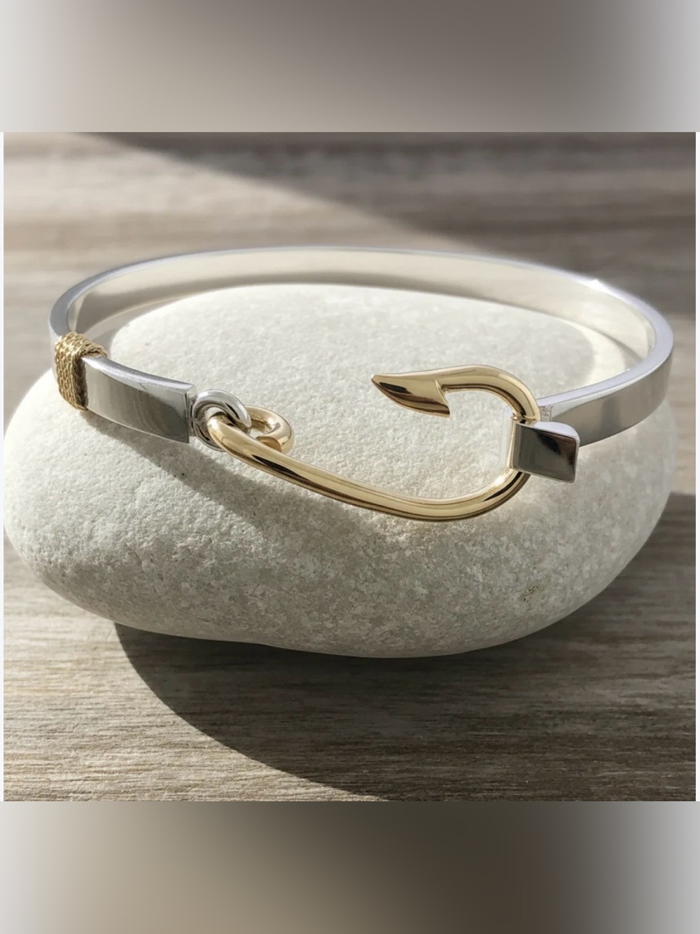 Cape Cod Fisherman Hook two tone 925 sterling silver & 14k bracelet